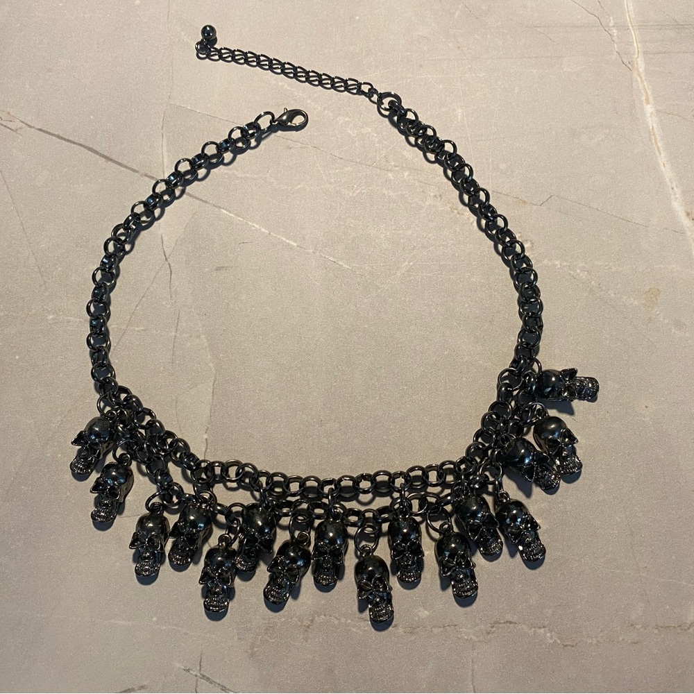 Gunmetal Skulls Chain Necklace